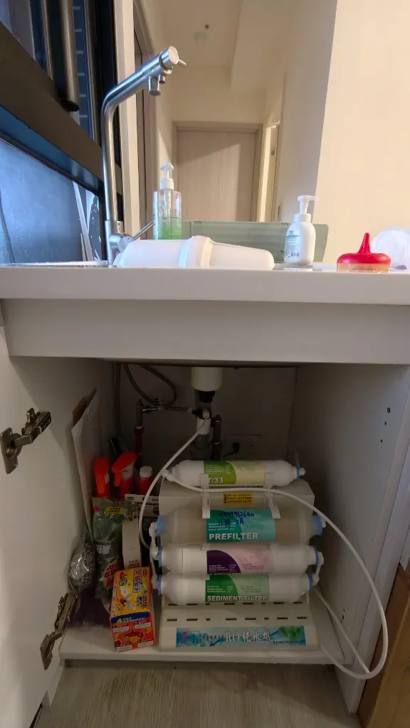 高雄三民美樹大悅廚下舊型多濾芯RO純水機佔空間改造前實拍